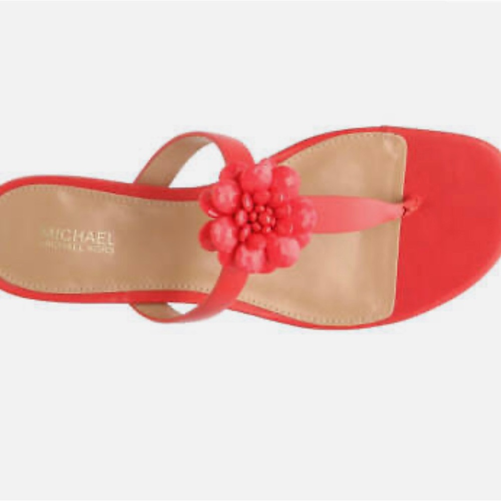 🆕 MICHAEL KORS Dalia Flat Sandals Thongs Sea Coral Leather Flower Charm … - Picture 7 of 7